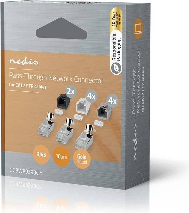 Immagine prodotto Nedis Spina RJ45 | RJ45 passante | FTP CAT7 fisso/incagliato | Dritto | Placcato oro | 10 pezzi (FTP, CAT7)