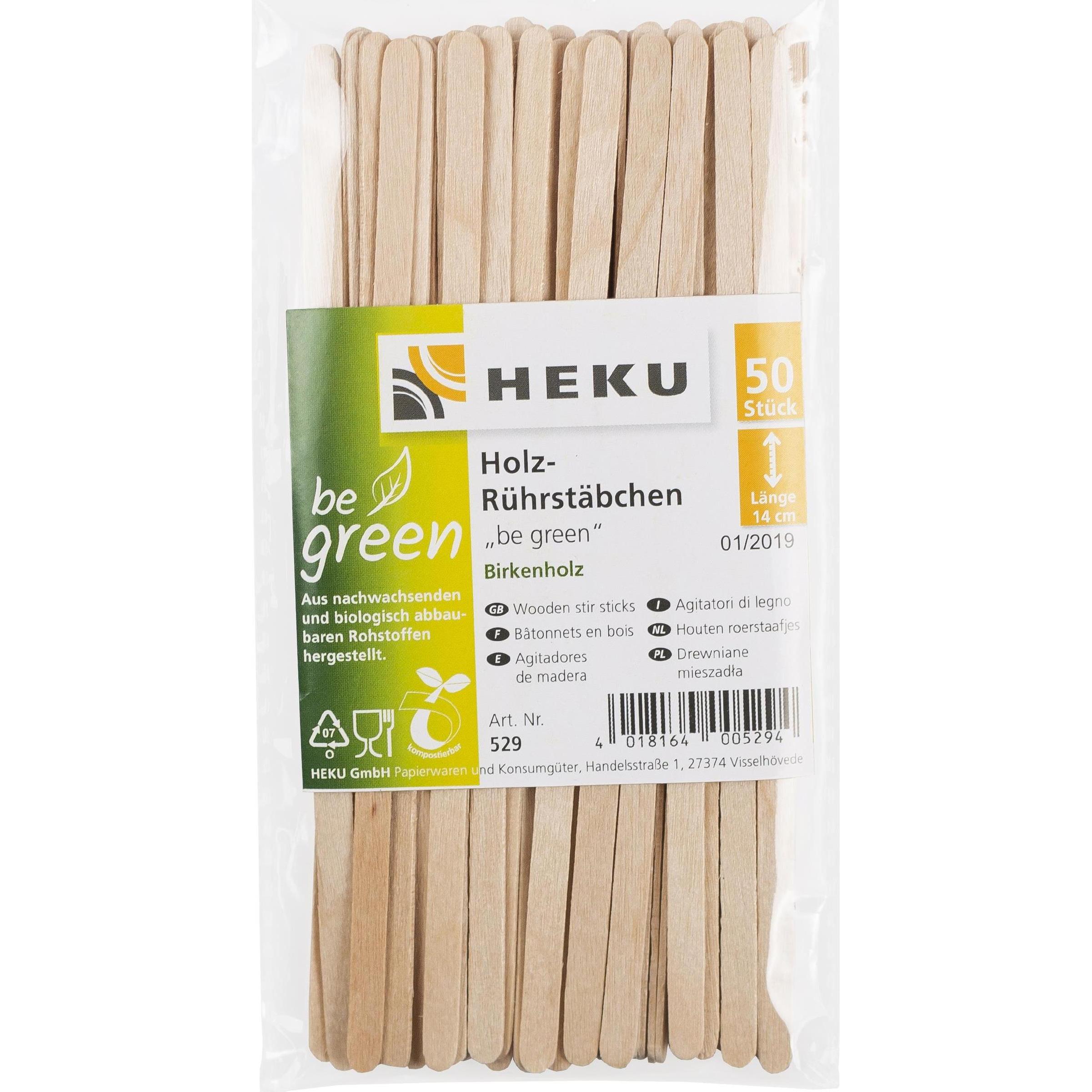 Heku, Einweggeschirr, Rührstäbchen Holz be green (50 x)