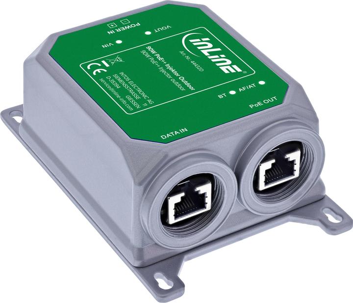 Produktbild InLine ® PoE++ Outdoor Injektor, 10Gb/s, 90W, IP67 (802.3af (PoE), 802.3at (PoE+), 802.3bt (PoE++), 90 W)
