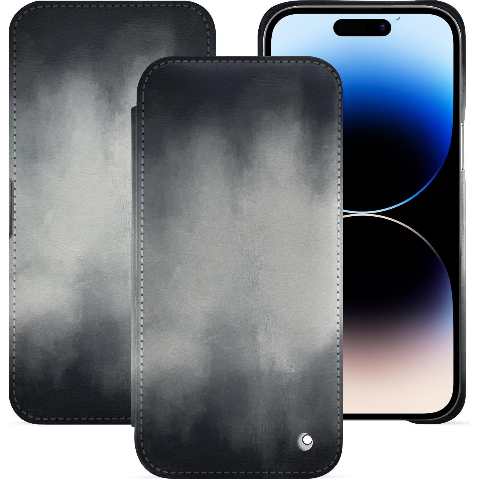 Noreve Lederschutzhülle horizontal (Apple iPhone 15 Pro Max), Smartphone Hülle, Grau