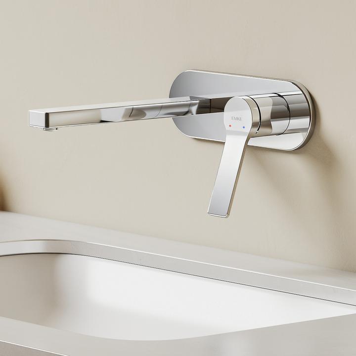 Produktbild Emke Wasserhahn Bad, Messing verchromt, Mischbatterie Waschbecken, Küchenarmatur mit Luftsprudler, Kerami