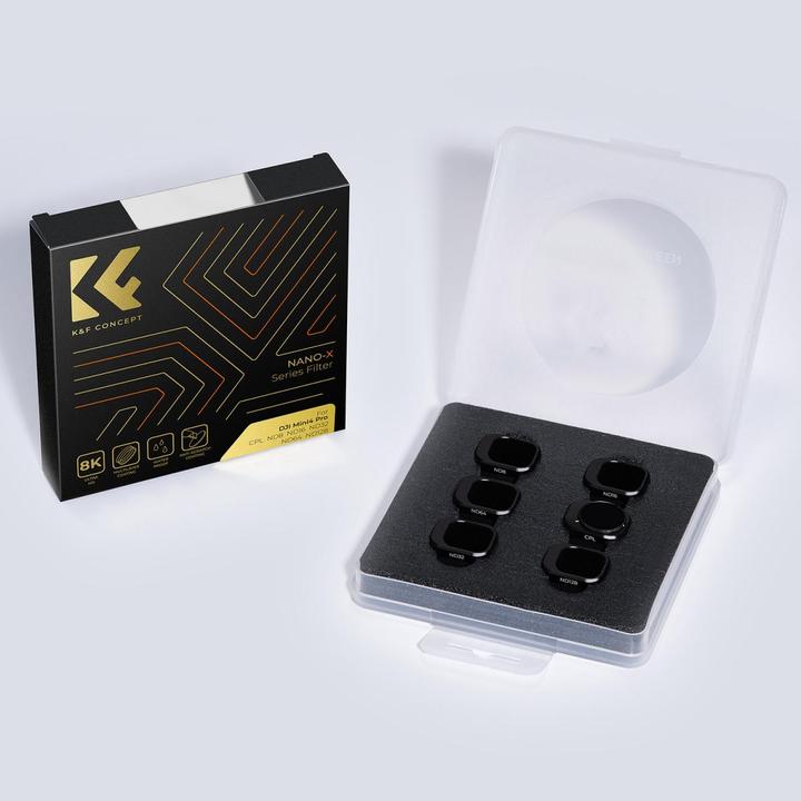 Produktbild K&F Concept 6pcs Filter Kit, CPL+ND8+ND16+ND32+ND64+ND128, HD, Anti-Reflection Green Coating, Waterproof and Scr (Drohnen Filter, DJI Mini 4 Pro)