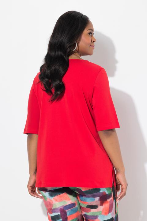 Immagine prodotto Ulla Popken T-shirt dal taglio svasato in cotone Pima con scollo a girocollo e maniche a 3/4 (50, 52)