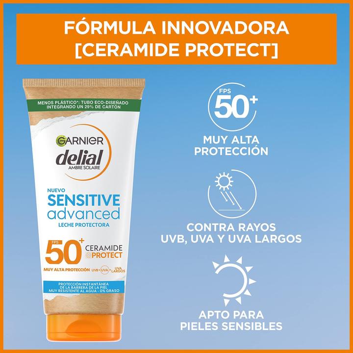 Actual product image Garnier Sensitive Sun Protection Milk, 1 pack (1 x 0.2 kg) (Suntan lotion, SPF 50, 200 ml, 200 g)