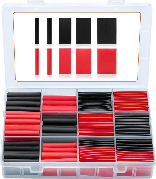 Offgridtec Schrumpfschlauch Sortiment Schwarz Rot 4:1 Ratio mit Kleber Doppelwandig 190 Stück 45mm Länge (190x)