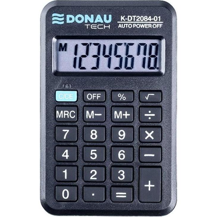 Donau Nero Calcolatrice, Calcolatrice Tascabile Tech, 8 Cifre, Display, Dimensioni 97X62x11 Mm, (Batterie)
