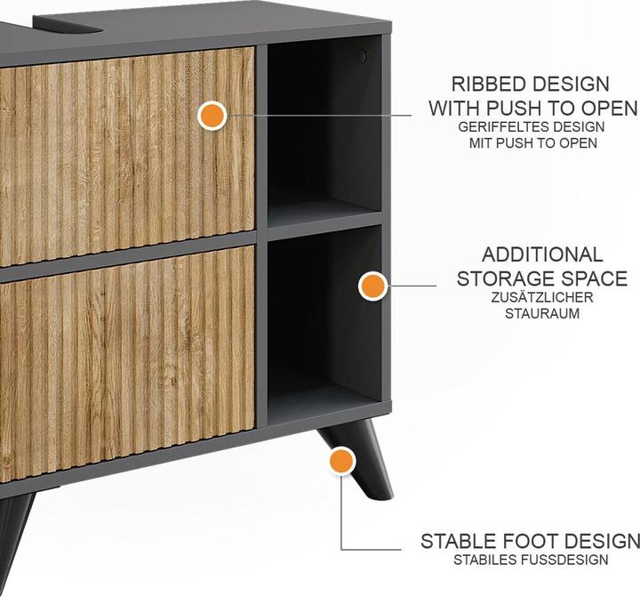 Produktbild Vicco Waschbeckenunterschrank Leano, Anthrazit/Bergeiche, 60 x 62 cm mit 2 Schubladen