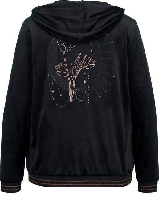 Actual product image Ulla Popken Tulip Line Print Velour Zip Front Hooded Sweatshirt (42, 44)