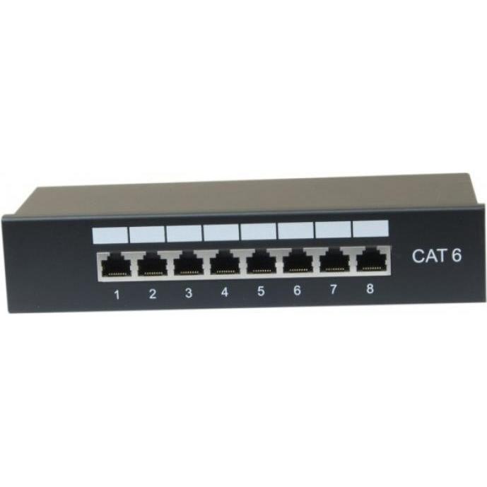 Dexlan 25,40cm (10") Patchfeld, 8-fach, Cat 6, schwarz, Serverschrank Zubehör, Schwarz