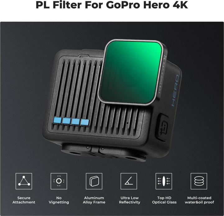Actual product image K&F Concept CPL Filter, Anti-Scratch on One Side, with 3pcs Cleaning Cloth, For GOPRO Hero 4K