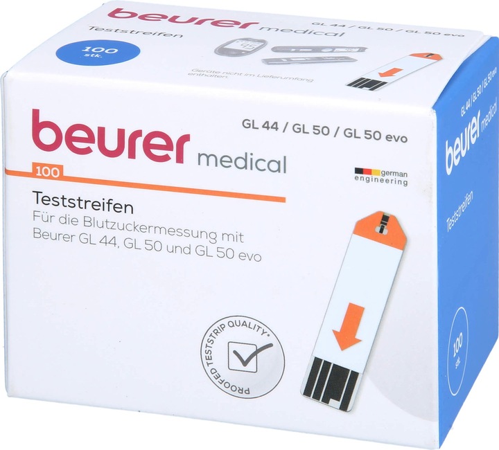 Produktbild Beurer GL 44 / GL 50 / GL 50 evo Blutzuckerteststreifen, 100 St. Teststreifen (Teststreifen)