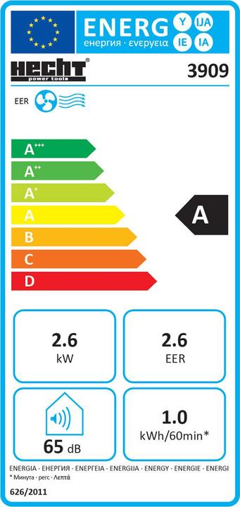 Etichetta energetica Hecht 3909 (45 m², 9000 BTU/h)