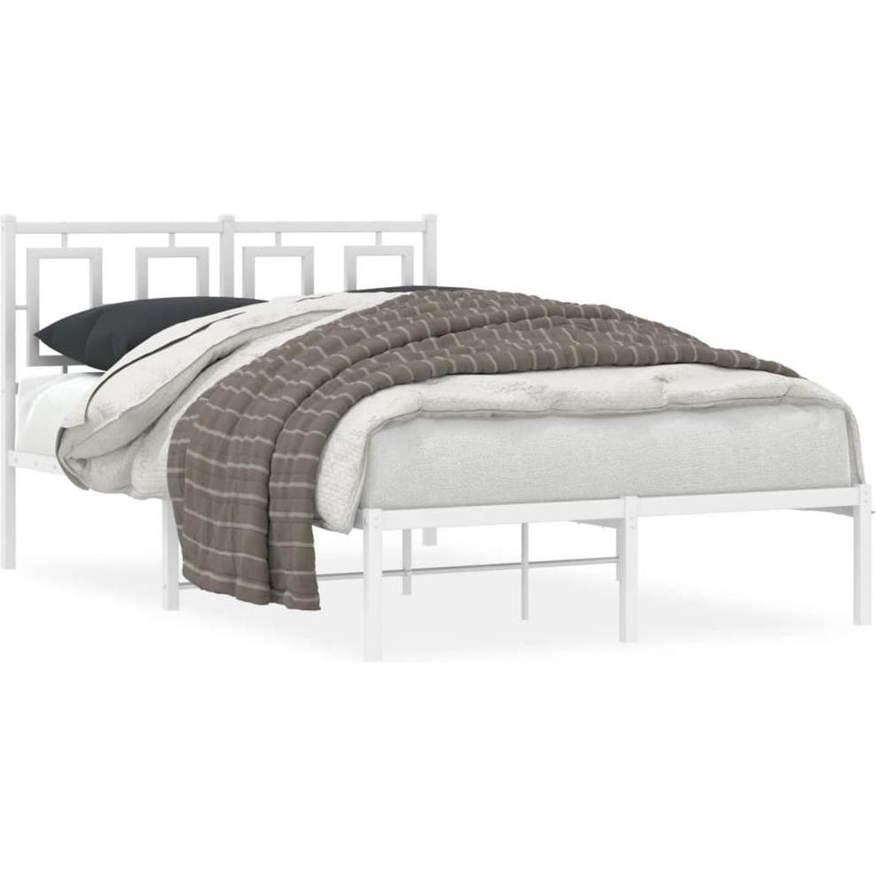 VidaXL, Bett, Bettgestell Kopfteil Metallbett Bett Doppelbett Lattenrost Weiss 120x190cm (120 x 190 cm)