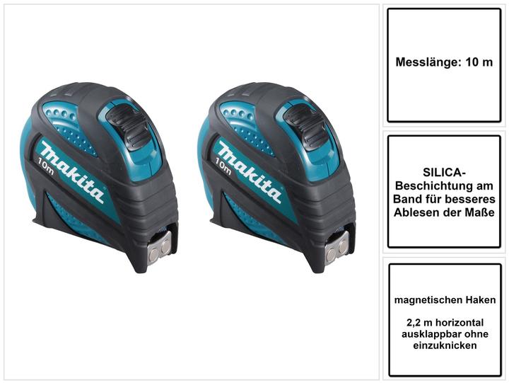 Actual product image Makita B-57168 Mètre ruban 10 m Mètre ruban avec crochet magnétique - 2 pièces (10 m)
