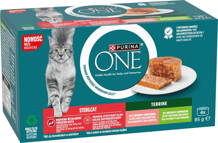 Image du produit Purina ONE Sterilcat Terrine Mit Lachs Und Karotten, Mit Truthahn Und Spinat (340 g)