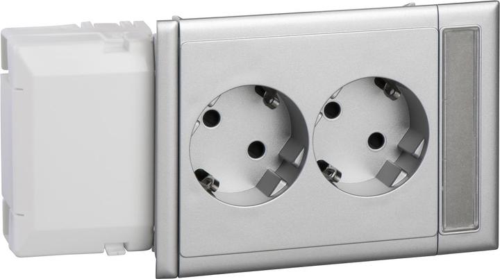 Produktbild Schneider Electric SE 5940023 Doppelsteckdose mit Schriftfeld push in f Kanaleinbau CYB-PS Alumin