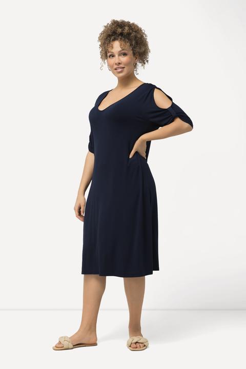 Image du produit Ulla Popken Robe de plage en jersey à décolleté en V, ruban fantaisie et manches courtes (60)