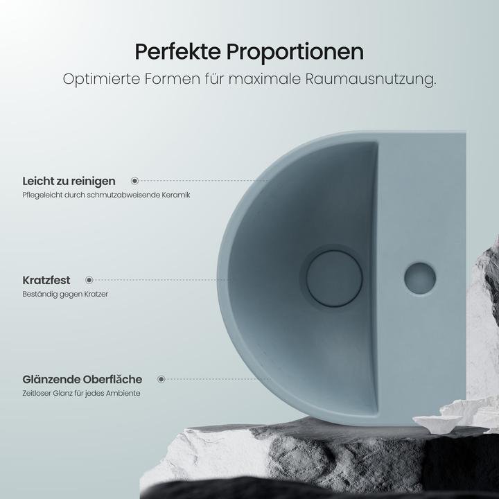 Produktbild Emke Badezimmerwaschbecken 303 x 255 x 120 mm, U-förmig, Mini, Wandmontage, Matt Hellgrau-Blau (255 mm, 303 mm)