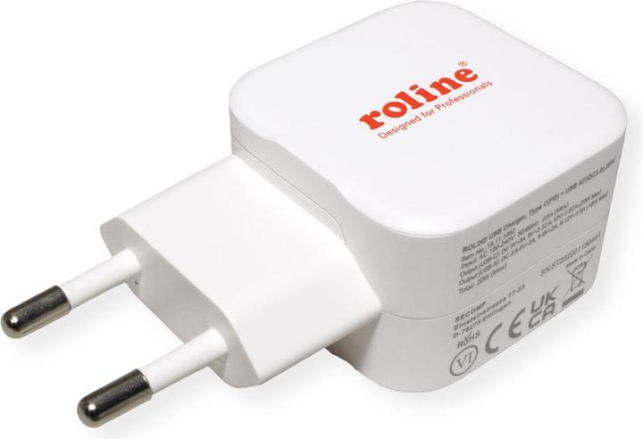Produktbild Roline USB Charger mit Euro-Stecker, 2 Port (1x QC3.0 A + 1x C PD), 20W (20 W, 1 Port)