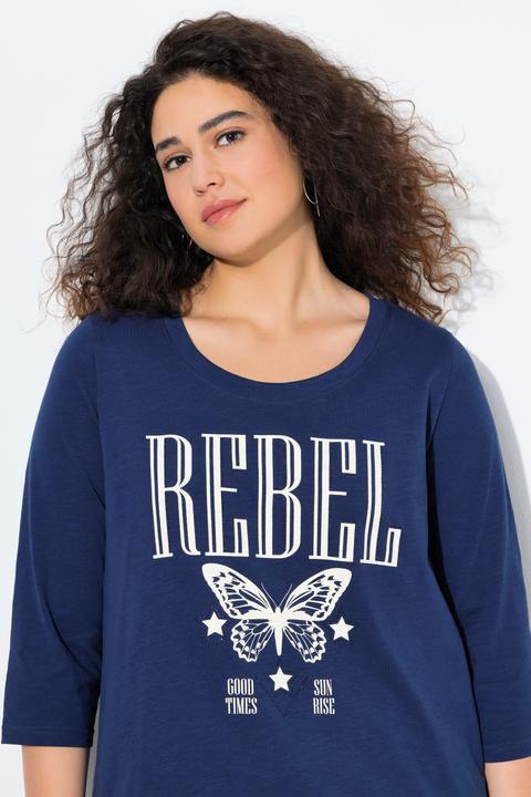 Image du produit Ulla Popken T-shirt à col rond et manches 3/4, coupe Classic, strass (62)