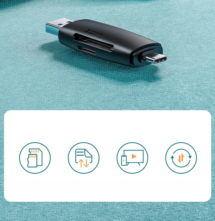 Actual product image Ugreen CM304 USB + USB-C Adapter Card Reader SD + microSD (black) (USB-C)