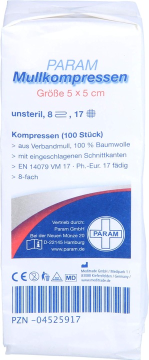 Actual product image MULL COMPRESSES UNST 5X5 8F, 100 pcs COM