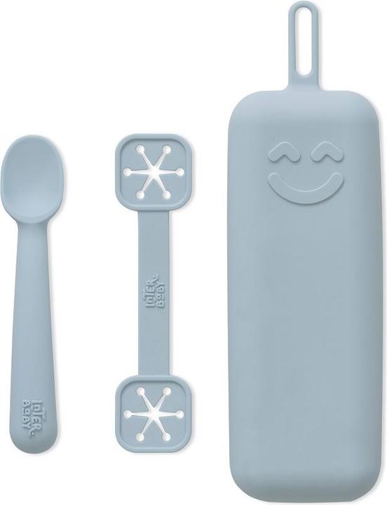 Produktbild Interbaby Besteckhalter-Set + Löffel Und Lätzchenhalter Aus Silikon- Blau Grau