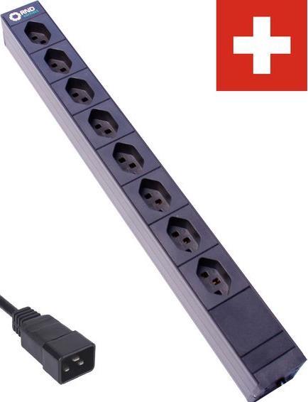 Image du produit RND Electronics Bâti de prises 8x prise suisse type J (T23) - IEC 60320 C20 noir 3m