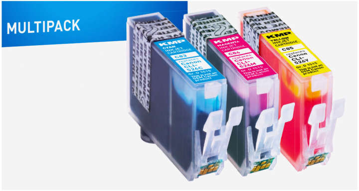 Actual product image KMP C83V Value Pack C/M/Y compatible with Canon CLI-526 (M, C, Y)