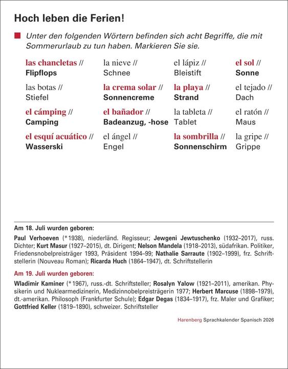 Produktbild Harenberg Spanisch Sprachkalender 2026 - Spanisch lernen leicht gemacht - Tagesabreisskalen (12.5 x 16 cm)