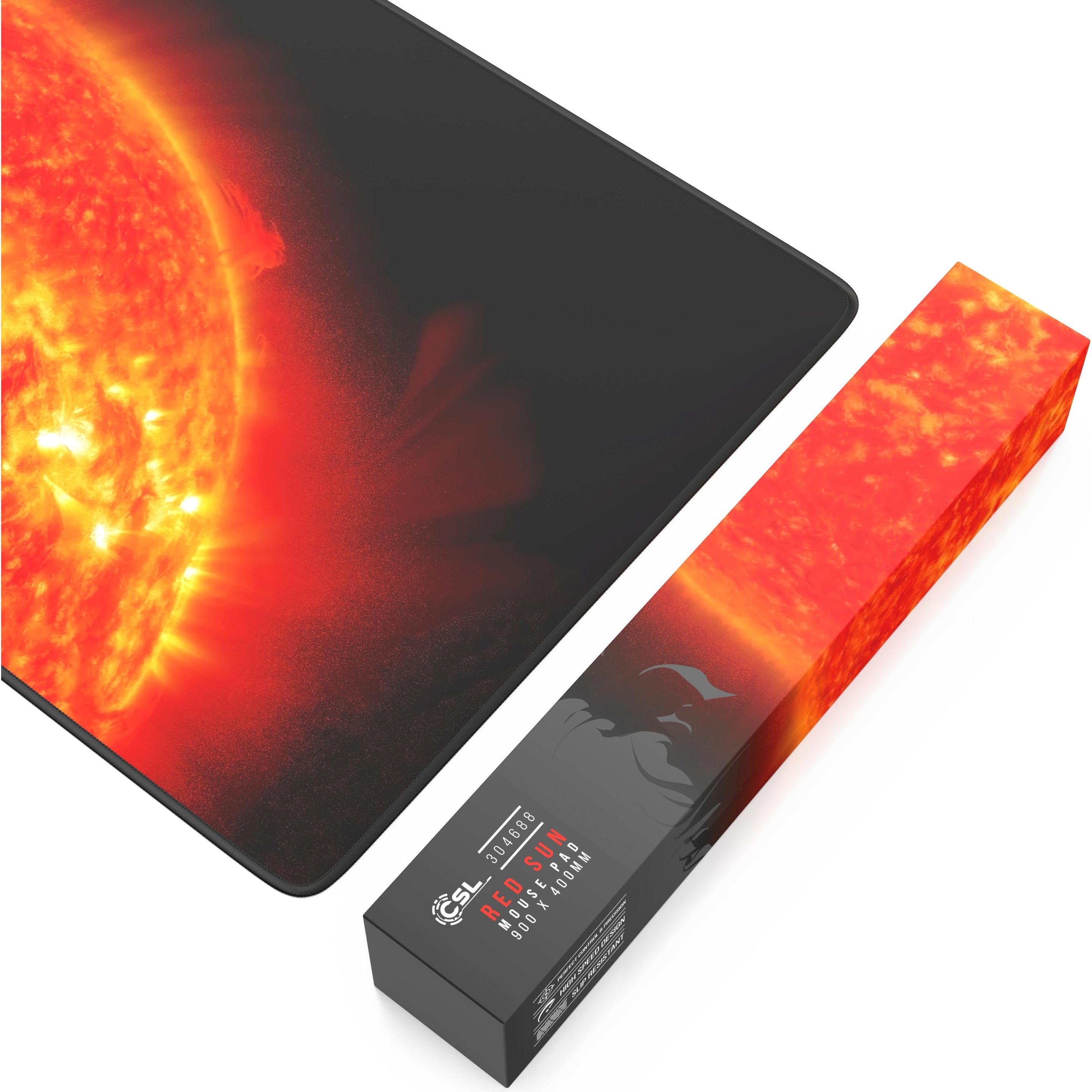 Thumbnail - CSL Gaming Mauspad, XXL Mausmatte 900 x 400mm, Präzision & Geschwindigkeit, Rote Sonne (XXL), Mausmatte, Schwarz