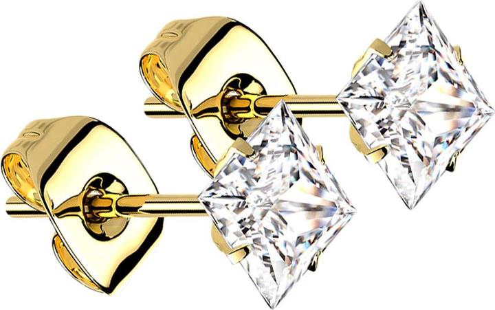 Actual product image Star Piercing Stud earrings gold plated square crystal silver (without brass, Titanium)