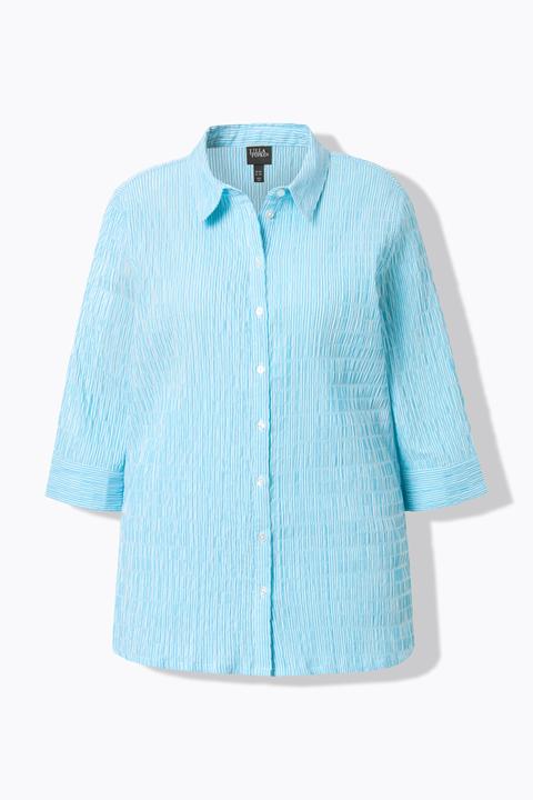 Actual product image Ulla Popken Textured Stripe Button Front Stretch Blouse (68)
