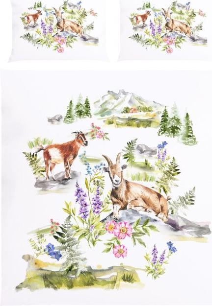 Lehner Bettwäsche mit Ziegen in Berglandschaft, weiss