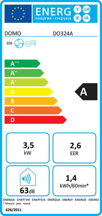 Label énergétique Domo DO324A (40 m², 12000 BTU/h)