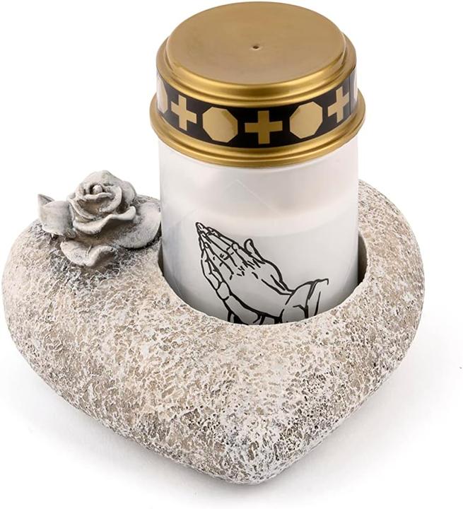 Actual product image Novaliv Grave Decoration I Heart Rose I Grey I incl. LED Grave Light white I Memorial Candle Grave Lantern
