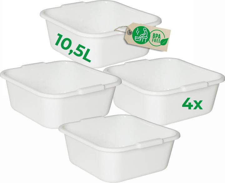 Produktbild Novaliv 4x Spülschüssel eckig 10,5L, 34x34 cm, Weiss, BPA-frei Spülmaschinenfest Ideal für Küche und