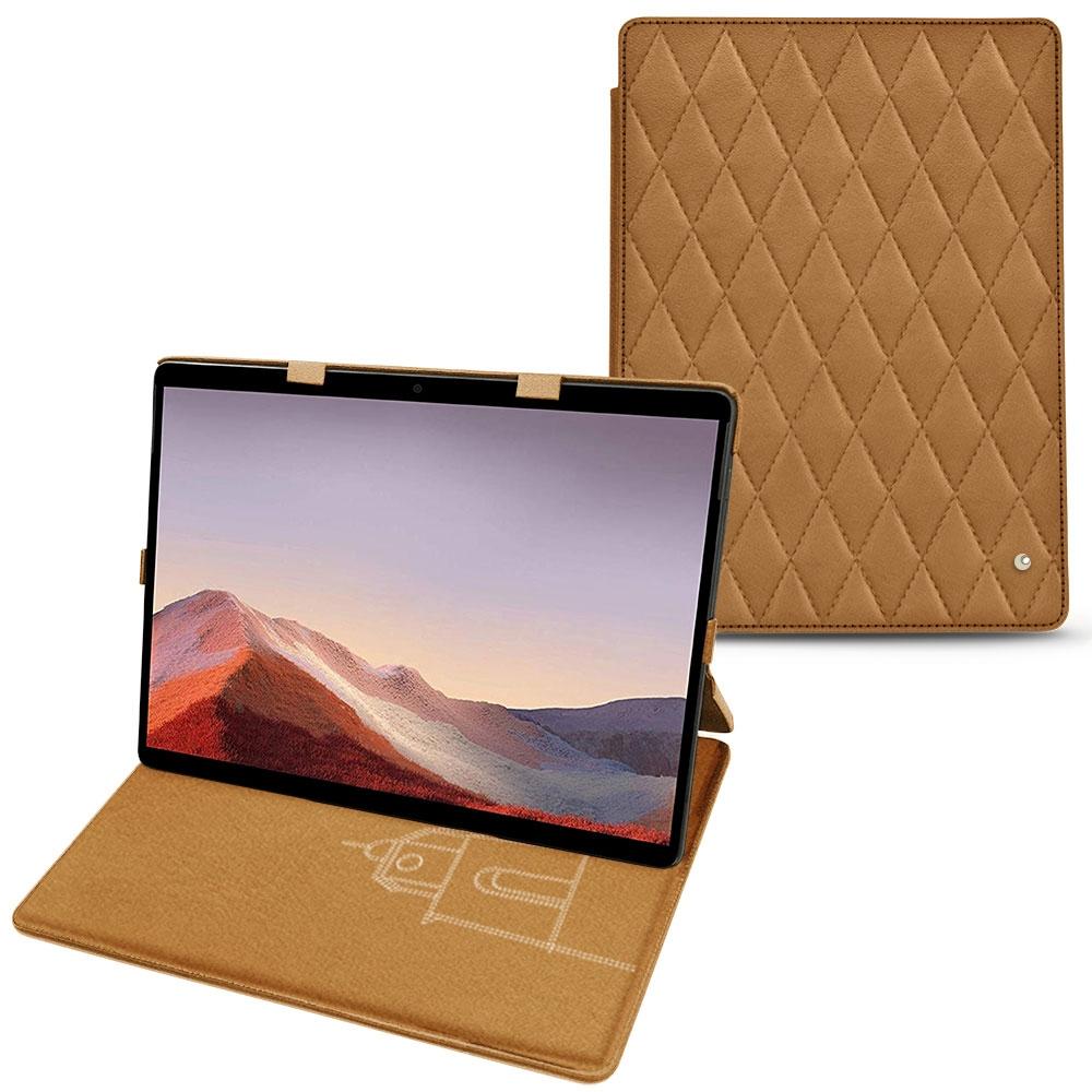 Noreve Lederschutzhülle vertikal (Microsoft Surface Pro X), Tablet Hülle, Braun