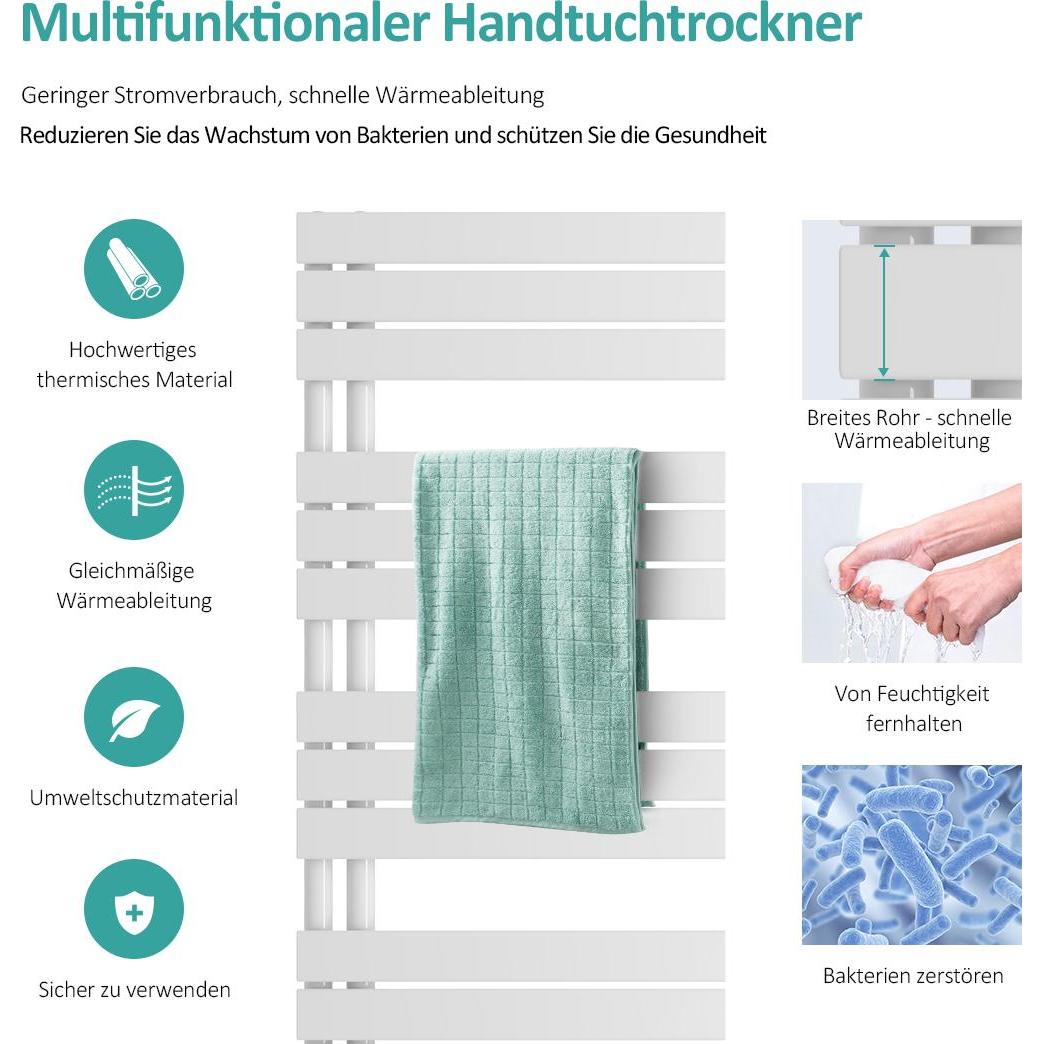 Thumbnail - Emke Badheizkörper Handtuchhalter Handtuchwärmer 160x60cm Weiss 958w, Heizkörper, Weiss