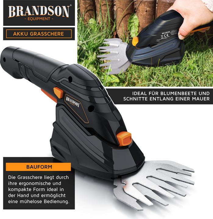 Produktbild Brandson Akku Grasschere, elektrische Garten Strauchschere, Teleskopstange 90-130 cm mit Rädern, Rasenschere (Akkubetrieb, Netzbetrieb)