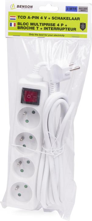 Actual product image Benson Electric Extension socket 4-way + A-pin + switch 3 m white (3 m)