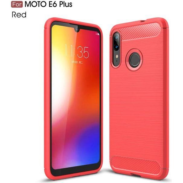MU Style Carbon Fiber TPU Softcase Series (Motorola Moto E6 Plus), Smartphone Hülle, Rot