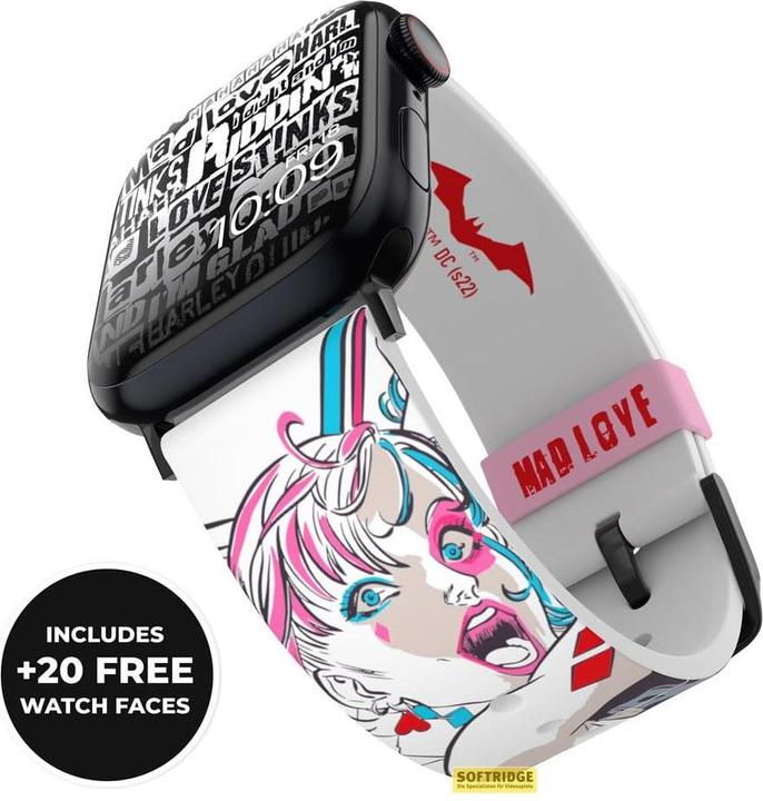 Immagine prodotto Moby Fox Bracciale Smartwatch Harley Quinn Mad Love 22 mm (22 mm, Silicone, Acciaio inossidabile, Apple Watch)