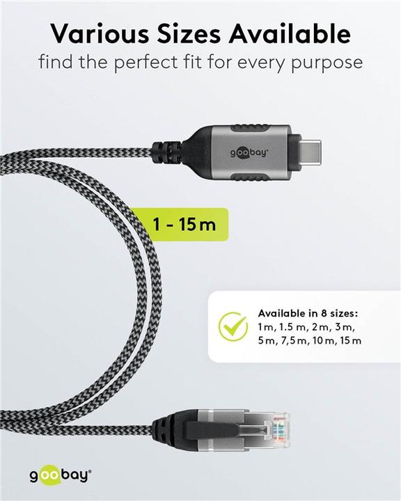 Produktbild Goobay Ethernet-Kabel USB-C 3.1 auf RJ45, Slim, 3 m (USB-C 3.1 Gen 1, RJ45 (1x))