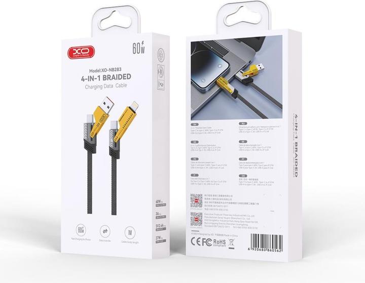 Actual product image xO cabel NB283 4w1 USB-C - Lightning + USB + USB-C 60W 1,0m szary (1 m, 60 W)