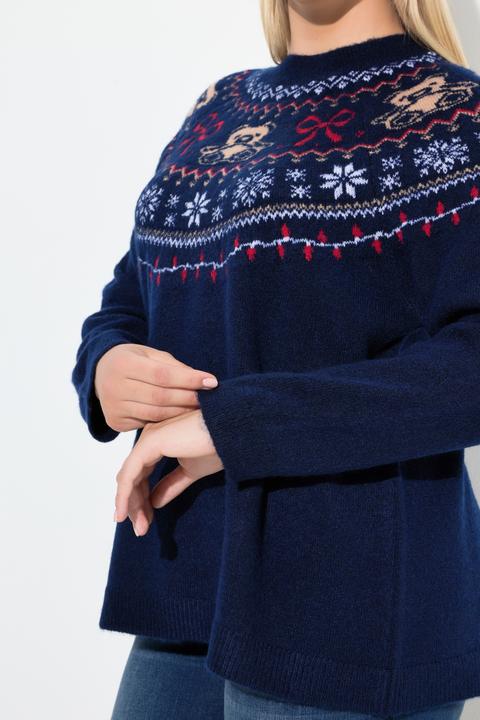 Produktbild Ulla Popken Weihnachtspullover, Norweger, Stehkragen, Langarm (50)