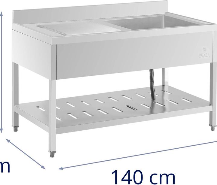 Immagine prodotto Royal Catering Spültisch Spülbecken Edelstahlspüle Gastrospüle mit Regal 140 x 70 cm