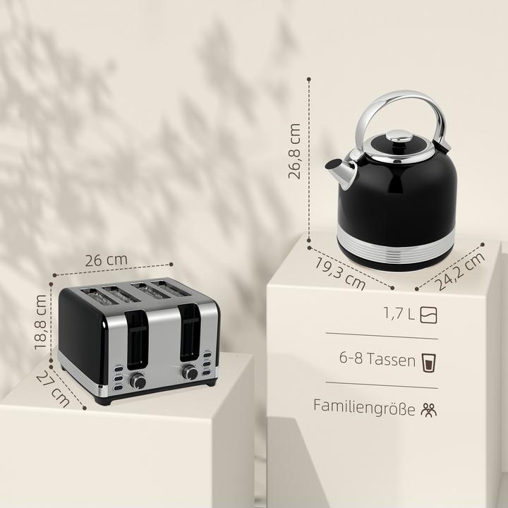 Produktbild Homcom Kocher-Toaster-Set Edelstahl, Kunststoff Schwarz (1.70 l)