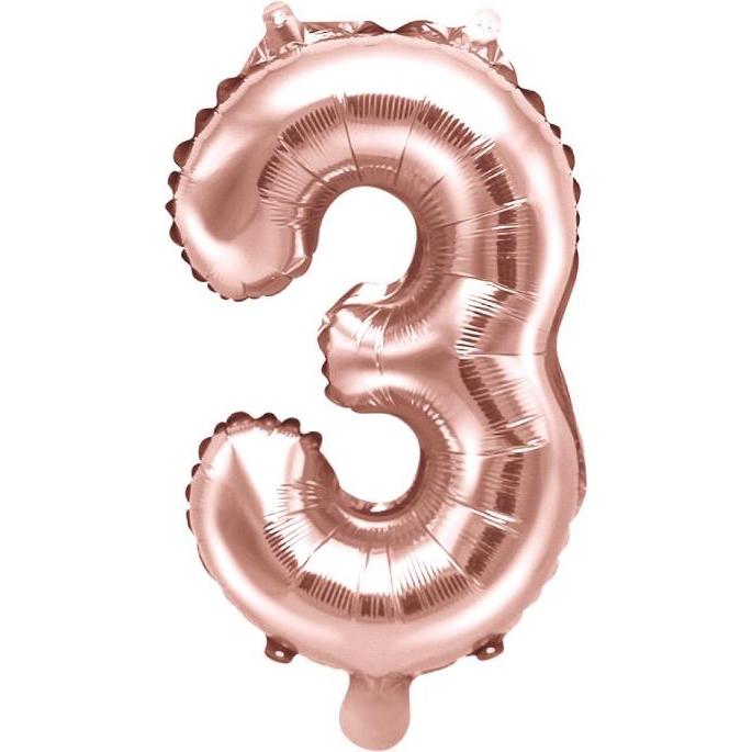 Partydeco Zahlenballon Folie 3 Rose Gold 35-40 cm