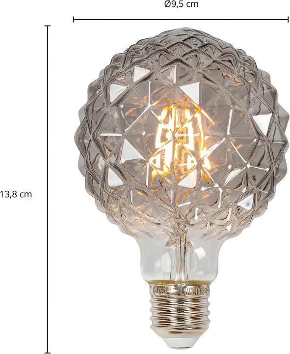 Actual product image Lucande LED-Globelampe G95, E27 3,8W, 1800K, Struktur, rauch (E27)